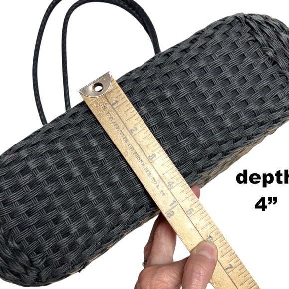 bag BRIGHTON black tan woven leather jute shoulder pockets preppy classic tote - Picture 13 of 16